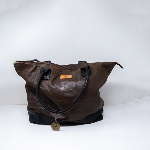 Will Original Genuine Leather Utility Shoulder Tote Purse Bag Weekender Brown - Picture 1 of 7